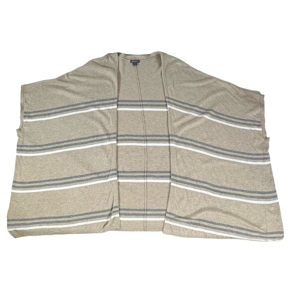 Eddie Bauer Womens Cardigan Sweater Size Large Open Front Oversized Tan Stripe - Picture 5 of 7